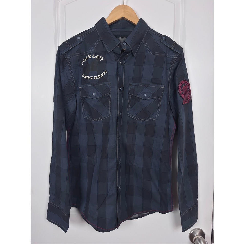 Harley-Davidson Vintage Blue Plaid‎ Check Western Shirt Medium 99069-13VM
